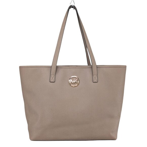 Michael Kors Leather Jet Set Tote Beige Taupe Travel Shoulder Bag 17"